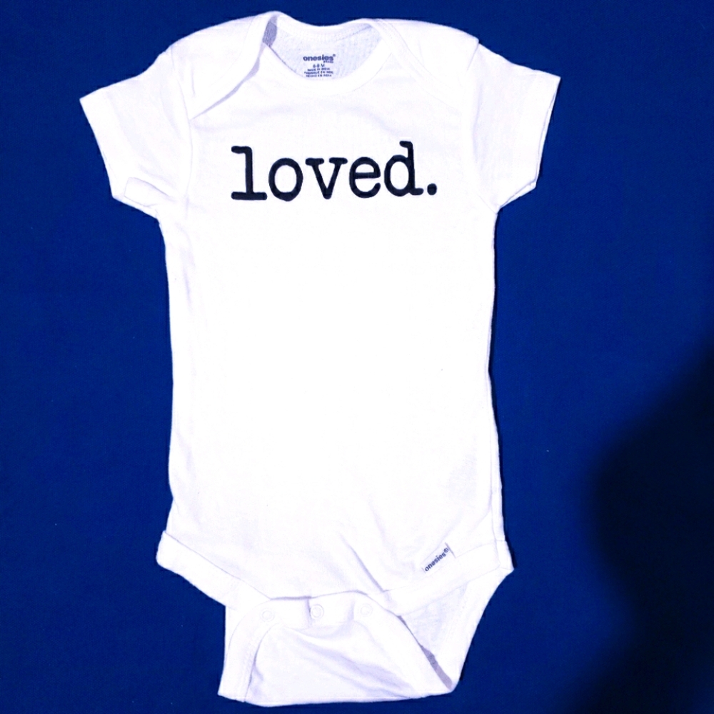 6-9M "loved." Onesie | White Onesies Brand